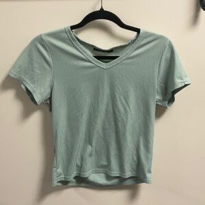 Mint Green V-Neck Ribbed Women's Top
